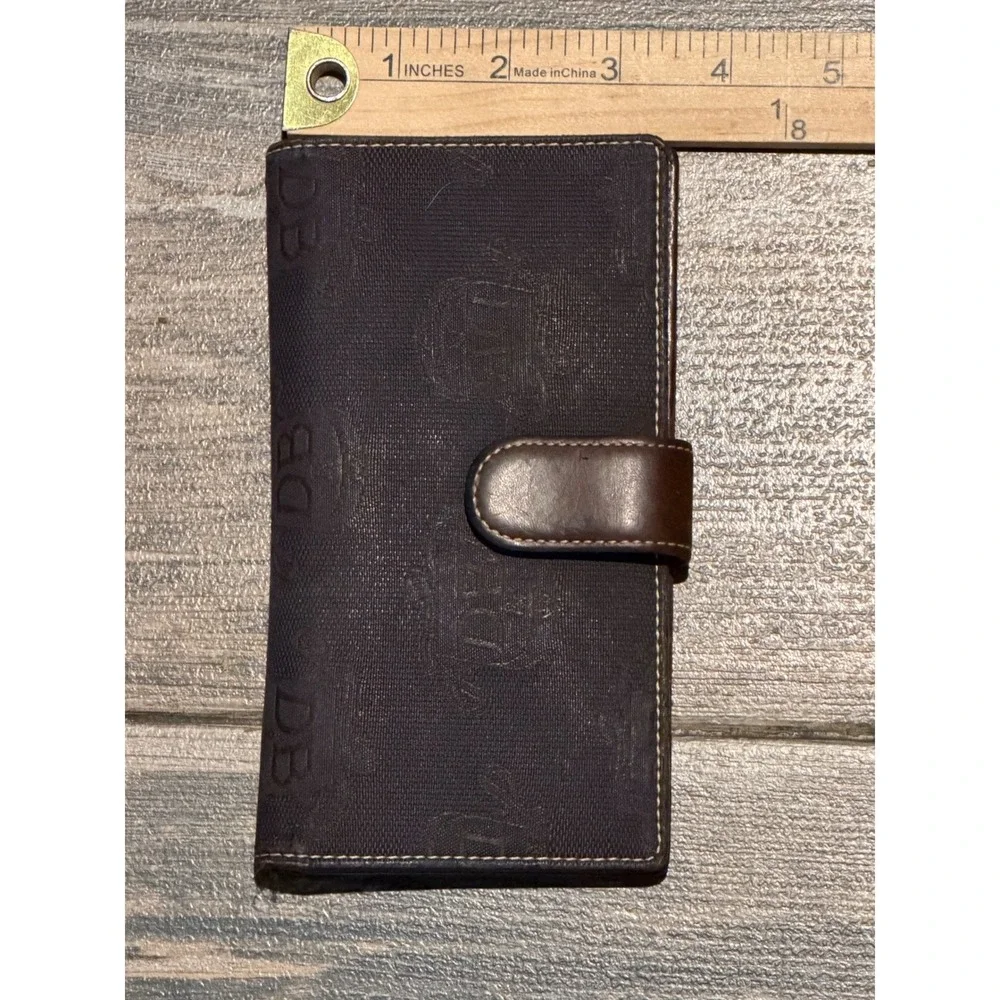 Dooney & Bourke Monogram Jacquard Leather Trim Bifold Long Wallet Brown Vintage